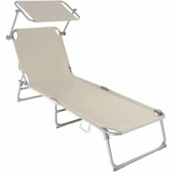 TECTAKE Transat Jardin De Bain Pliant Inclinable Avec Pare Soleil En Acier 190 Cm Beige - Beige