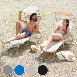 TECTAKE Transat Jardin De Bain Pliant Inclinable Avec Pare Soleil En Acier 190 Cm Beige - Beige -TECTAKE Soldes 2022 7513805 3