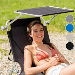 TECTAKE Transat Jardin De Bain Pliant Inclinable Avec Pare Soleil En Acier 190 Cm Beige - Beige -TECTAKE Soldes 2022 7513805 4