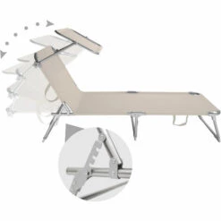 TECTAKE Transat Jardin De Bain Pliant Inclinable Avec Pare Soleil En Acier 190 Cm Beige - Beige -TECTAKE Soldes 2022 7513805 5