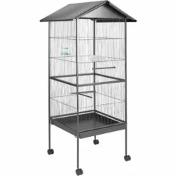 TECTAKE Cage à Oiseaux Argentée 162 Cm De Haut + Mangeoire + Perchoirs - Gris Anthracite