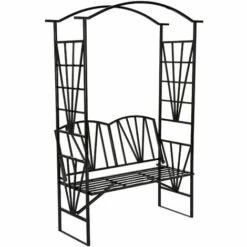 TECTAKE Arche De Jardin Pour Plantes Grimpantes Et Rosiers 210 Cm X 114 Cm - Avec Banc - En Acier Noir - Noir