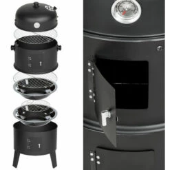 TECTAKE Barbecue 3 En 1, Grill, Fumoir, Smoker Avec Thermomètre Et Crochets Pour Fumer - Charbon De Bois Noir - Noir -TECTAKE Soldes 2022 7513843 4