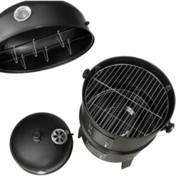 TECTAKE Barbecue 3 En 1, Grill, Fumoir, Smoker Avec Thermomètre Et Crochets Pour Fumer - Charbon De Bois Noir - Noir -TECTAKE Soldes 2022 7513843 5