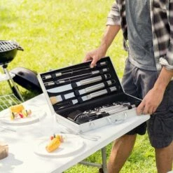 TECTAKE Kit Barbecue 18 Ustensiles En Acier Inoxydable + Mallette De Rangement 47 Cm X 8 Cm X 22 Cm - Gris -TECTAKE Soldes 2022 7513846 3