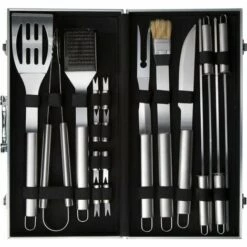 TECTAKE Kit Barbecue 18 Ustensiles En Acier Inoxydable + Mallette De Rangement 47 Cm X 8 Cm X 22 Cm - Gris -TECTAKE Soldes 2022 7513846 4