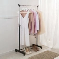 TECTAKE Portant à Vêtements, Portant à Roulettes, 1 Tringle Réglable 76 Cm X 42 Cm X 157 Cm Noir - Noir -TECTAKE Soldes 2022 7513848 3