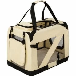 TECTAKE Cage De Transport Pour Chien Mobile Pliable Et Transportable Taille M - 60,5 Cm X 42,5 Cm X 42,5 Cm + Tapis De Sol - Beige