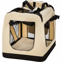 TECTAKE Cage De Transport Pour Chien Mobile Pliable Et Transportable Taille M - 60,5 Cm X 42,5 Cm X 42,5 Cm + Tapis De Sol - Beige -TECTAKE Soldes 2022 7513901 3