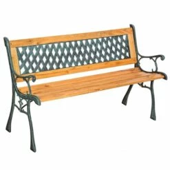 TECTAKE Banc De Jardin En Bois Et Fonte 128 Cm X 51 Cm X 73 Cm - Motif Tressé - Marron