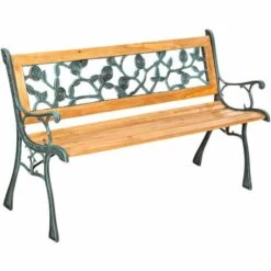 TECTAKE Banc De Jardin En Bois Et Fonte 124 Cm X 52 Cm X 74 Cm - Motif Fleurs - Marron