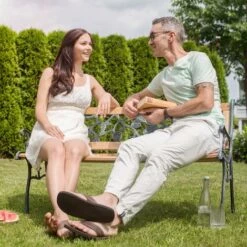 TECTAKE Banc De Jardin En Bois Et Fonte 124 Cm X 52 Cm X 74 Cm - Motif Fleurs - Marron -TECTAKE Soldes 2022 7513999 3