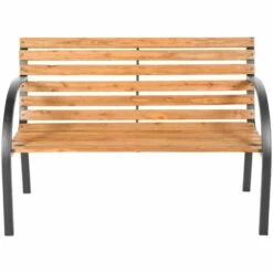 TECTAKE Banc De Jardin En Bois Design 119,5 Cm X 62 Cm X 83 Cm Structure En Acier - Marron -TECTAKE Soldes 2022 7514000 4