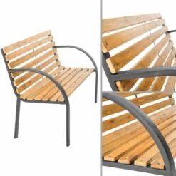 TECTAKE Banc De Jardin En Bois Design 119,5 Cm X 62 Cm X 83 Cm Structure En Acier - Marron -TECTAKE Soldes 2022 7514000 5