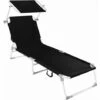 TECTAKE Transat Jardin De Bain Pliant Inclinable Avec Pare Soleil En Aluminium 190 Cm Noir - Noir -TECTAKE Soldes 2022 7514002 1