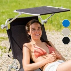 TECTAKE Transat Jardin De Bain Pliant Inclinable Avec Pare Soleil En Aluminium 190 Cm Noir - Noir -TECTAKE Soldes 2022 7514002 4