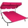 TECTAKE Chaise Longue 2 Places Avec Pare-Soleil Et 2 Coussins Rose - Rose -TECTAKE Soldes 2022 7514034 1