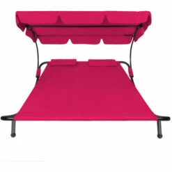 TECTAKE Chaise Longue 2 Places Avec Pare-Soleil Et 2 Coussins Rose - Rose -TECTAKE Soldes 2022 7514034 3
