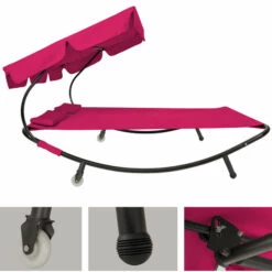 TECTAKE Chaise Longue 2 Places Avec Pare-Soleil Et 2 Coussins Rose - Rose -TECTAKE Soldes 2022 7514034 4