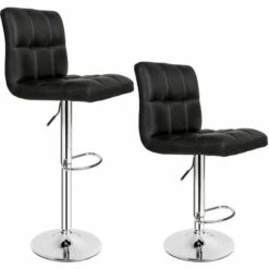 TECTAKE Lot De 2 Chaises De Bar Pied En Métal Pivotantes Et Réglables En Hauteur 62,5 Cm - 82,5 Cm Noir - Noir
