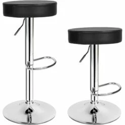TECTAKE Lot De 2 Tabourets De Bar Ronds Pied En Métal Pivotants Et Réglables En Hauteur 63 Cm - 83,5 Cm Noir - Noir