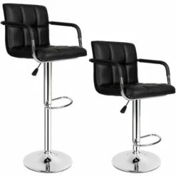 TECTAKE Lot De 2 Chaises De Bar Avec Accoudoirs Pivotantes Et Réglables En Hauteur 62,5 Cm - 82,5 Cm Noir - Noir