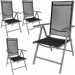 TECTAKE 4 Chaises De Camping Ou De Jardin Pliables Aluminium Avec Accoudoirs Et Dossier Haut Gris Anthracite Noir - Noir/anthracite