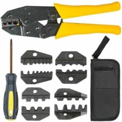 TECTAKE Pince à Sertir 5 En 1 à Cosses Pour Connecteurs Isolés Et Non Isolés + 1 Tournevis + 1 Sac - Jaune