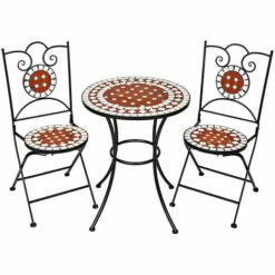TECTAKE 1 Table De Jardin Et 2 Chaises Pliables Mosaïque En Céramique Blanc Marron Noir - Marron