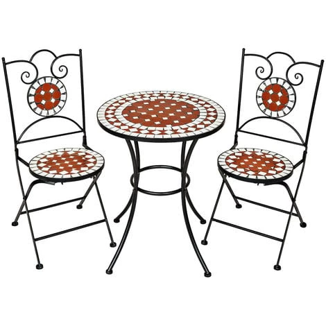 TECTAKE 1 Table De Jardin Et 2 Chaises Pliables Mosaïque En Céramique Blanc Marron Noir - Marron 3 TECTAKE 1 Table De Jardin Et 2 Chaises Pliables Mosaïque En Céramique Blanc Marron Noir - Marron