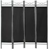 TECTAKE Paravent Séparation De Pièces Cloison Amovible 4 Pans En Toile Polyester 180 Cm X 160 Cm X 2,5 Cm Noir - Noir