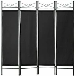 TECTAKE Paravent Séparation De Pièces Cloison Amovible 4 Pans En Toile Polyester 180 Cm X 160 Cm X 2,5 Cm Noir - Noir