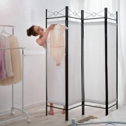 TECTAKE Paravent Séparation De Pièces Cloison Amovible 4 Pans En Toile Polyester 180 Cm X 160 Cm X 2,5 Cm Noir - Noir -TECTAKE Soldes 2022 7514129 3