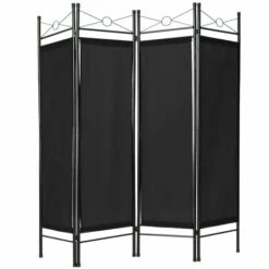 TECTAKE Paravent Séparation De Pièces Cloison Amovible 4 Pans En Toile Polyester 180 Cm X 160 Cm X 2,5 Cm Noir - Noir -TECTAKE Soldes 2022 7514129 4