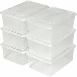 TECTAKE 6 Boites De Rangement En Plastique Transparent 33 Cm X 23 Cm X 12 Cm - Blanc Transparent