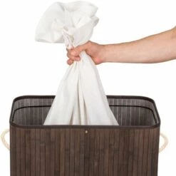 TECTAKE Panier à Linge 100 L En Bambou 53 Cm X 33,5 Cm X 63 Cm Marron + Sac à Linge Sale - Marron -TECTAKE Soldes 2022 7514183 4