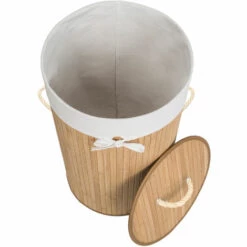 TECTAKE Panier à Linge 57 L En Bambou ? 36 Cm X 63 Cm Marron Clair + Sac à Linge Sale - Beige -TECTAKE Soldes 2022 7514187 3