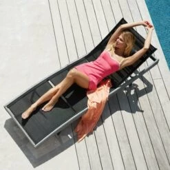 TECTAKE Transat De Jardin En Résine Tressée 211 Cm X 69 Cm X 94 Cm Noir + Coussin - Noir -TECTAKE Soldes 2022 7514257 4