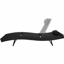 TECTAKE Transat De Jardin En Résine Tressée 211 Cm X 69 Cm X 94 Cm Noir + Coussin - Noir -TECTAKE Soldes 2022 7514257 5