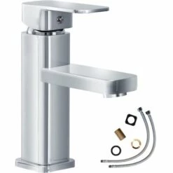 TECTAKE Mitigeur De Lavabo Robinet Pour Salle De Bain Design Laiton Chromé + Flexibles 13,5 Cm X 4 Cm X 21 Cm - Gris