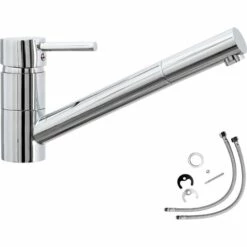 TECTAKE Mitigeur De Lavabo Robinet Pour Cuisine Et Salle De Bain Design En Laiton Chromé 22,5 Cm X 4,5 Cm X 22 Cm - Gris