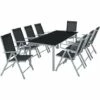 TECTAKE Salon De Jardin Avec 8 Chaises Pliantes Et 1 Table En Verre Et En Aluminium Gris Clair Noir - Gris Clair -TECTAKE Soldes 2022 7514324 1