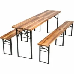TECTAKE 1 Table Et 2 Bancs En Bois De Jardin Pliants 219 Cm X 50,5 Cm X 77,5 Cm Marron - Marron