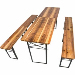 TECTAKE 1 Table Et 2 Bancs En Bois De Jardin Pliants 219 Cm X 50,5 Cm X 77,5 Cm Marron - Marron -TECTAKE Soldes 2022 7514339 3