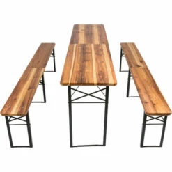 TECTAKE 1 Table Et 2 Bancs En Bois De Jardin Pliants 219 Cm X 50,5 Cm X 77,5 Cm Marron - Marron -TECTAKE Soldes 2022 7514339 4