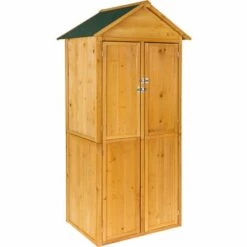 TECTAKE Armoire De Jardin ? Toit 2 Pans En Bois Et En Acier 80,5 Cm X 60 Cm X 213,5 Cm - Marron