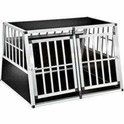 TECTAKE Cage De Transport Pour Chien Double En Aluminium 104 Cm X 90,5 Cm X 69 Cm Noir - Noir