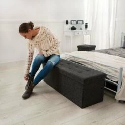 TECTAKE Tabouret Siège Banc Pouf Coffre De Rangement Pliant Rembourré 110 Cm X 38 Cm X 38 Cm Gris - Gris Foncé -TECTAKE Soldes 2022 7514359 2