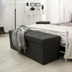 TECTAKE Tabouret Siège Banc Pouf Coffre De Rangement Pliant Rembourré 110 Cm X 38 Cm X 38 Cm Gris - Gris Foncé -TECTAKE Soldes 2022 7514359 3