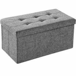 TECTAKE Tabouret Siège Banc Pouf Coffre De Rangement Pliant Rembourré 76 Cm X 38 Cm X 38 Cm Gris Chin? - Gris Clair
